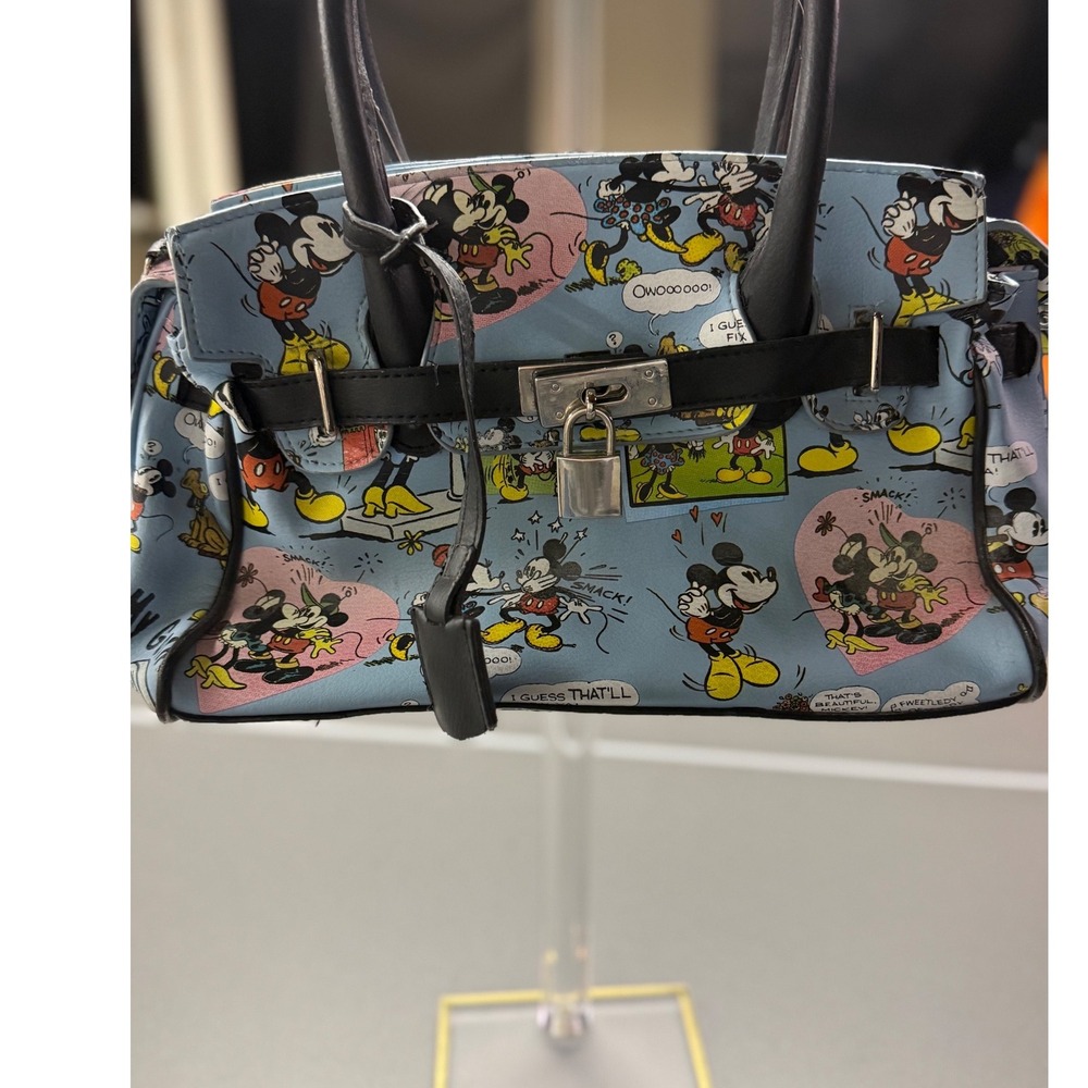 Disney Mickey‎ Minnie Mouse Comic Strip Satchel Bag Blue Padlock Handbag